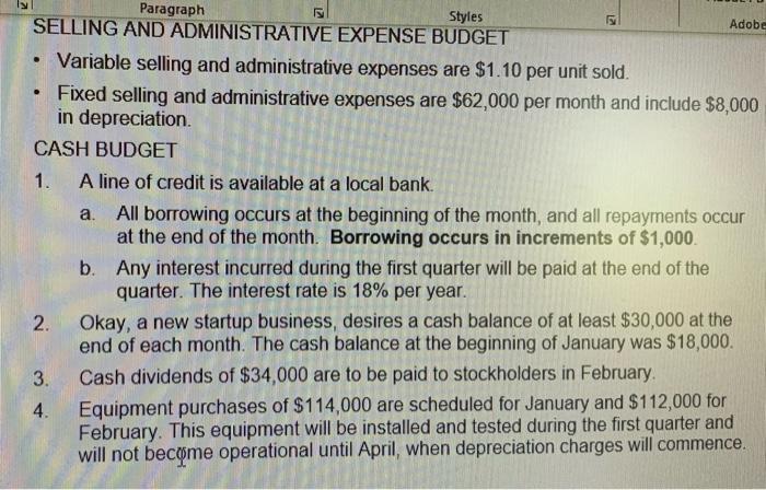 Okay Co A New Startup Business Is Preparing Their Budget For The First Quarter 2022 Ending March 31 Budgeted Sales O 5