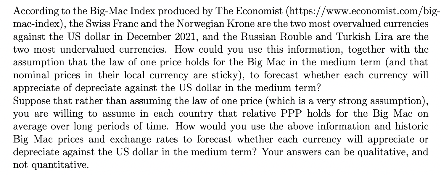 According To The Big Mac Index Produced By The Economist Https Www Economist Com Big Mac Index The Swiss Franc And 1