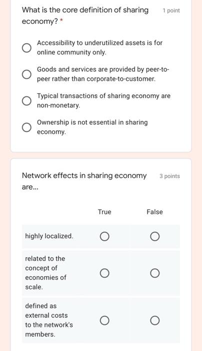 1 Point What Is The Core Definition Of Sharing Economy Accessibility To Underutilized Assets Is For Online Community 1