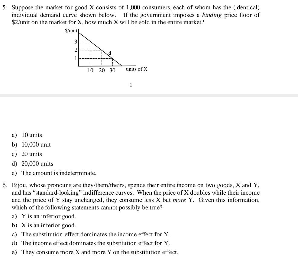 5 Suppose The Market For Good X Consists Of 1 000 Consumers Each Of Whom Has The Identical Individual Demand Curve S 1
