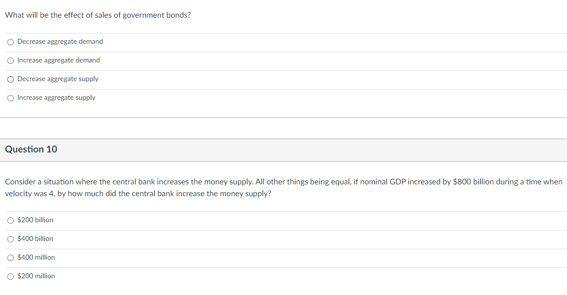 What Will Be The Effect Of Sales Of Government Bonds O Decrease Aggregate Demand Increase Aggregate Demand Decrease Agg 1