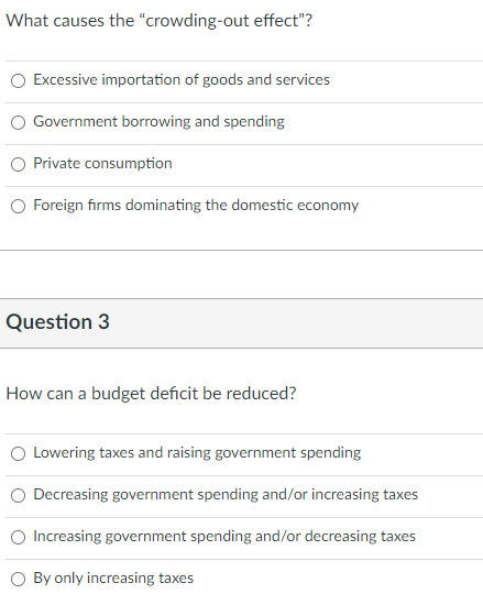 What Causes The Crowding Out Effect Excessive Importation Of Goods And Services Government Borrowing And Spending Pri 1
