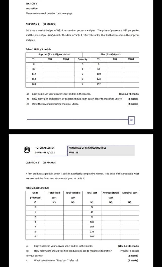 Sections Instruction Please Answer Each Question On A New Page Question 1 12 Marks Faith Has A Weekly Budget Of N 1
