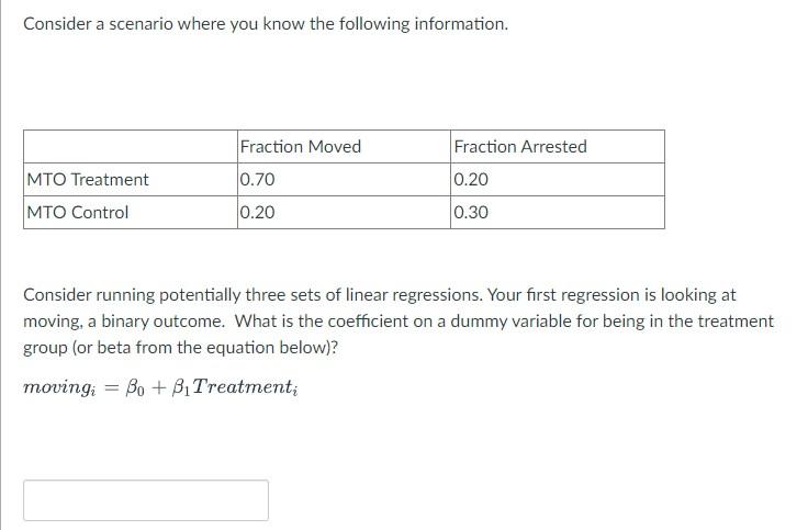 Consider A Scenario Where You Know The Following Information Fraction Moved Fraction Arrested 0 20 0 70 Mto Treatment M 1