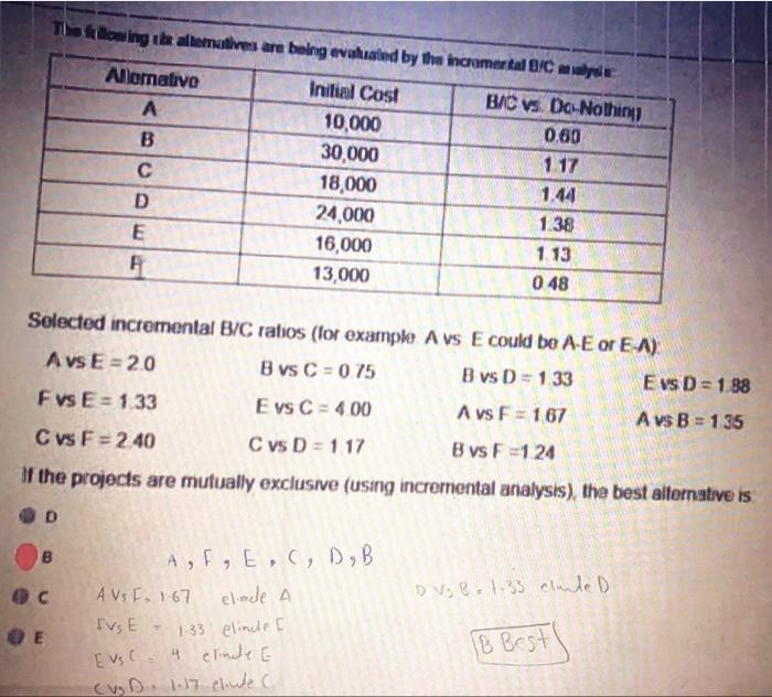 Bowing The Alternatives Are Being Evakuwind By The Incremental Bce Allamativo Initial Cost B C Vs Do Nothing A 10 000 0 1