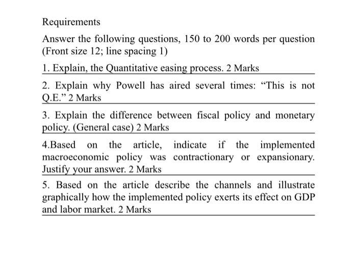Requirements Answer The Following Questions 150 To 200 Words Per Question Front Size 12 Line Spacing 1 1 Explain T 1