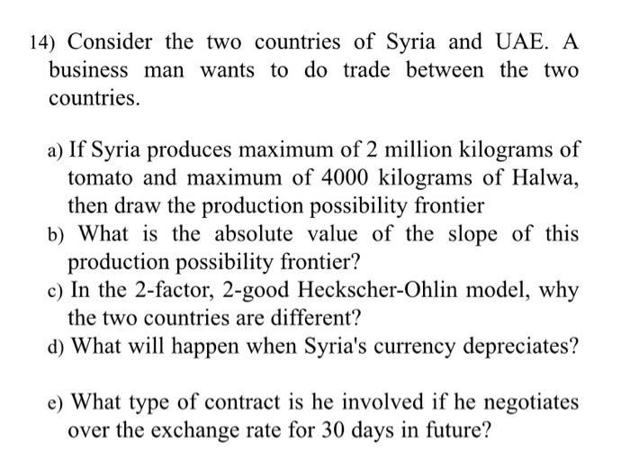 14 Consider The Two Countries Of Syria And Uae A Business Man Wants To Do Trade Between The Two Countries A If Syria 1