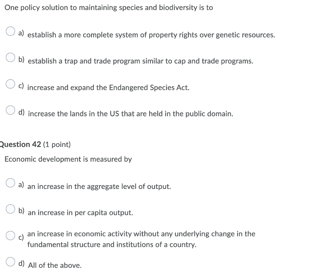 One Policy Solution To Maintaining Species And Biodiversity Is To A Establish A More Complete System Of Property Rights 1