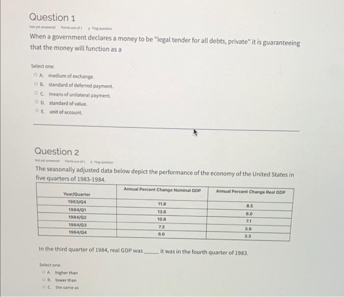 Question 1 Aty W Poltanto When A Government Declares A Money To Be Legal Tender For All Debts Private It Is Guarantee 1