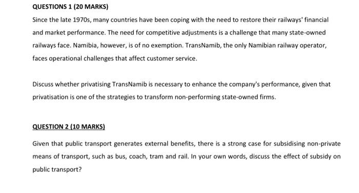 Questions 1 20 Marks Since The Late 1970s Many Countries Have Been Coping With The Need To Restore Their Railways Fi 1