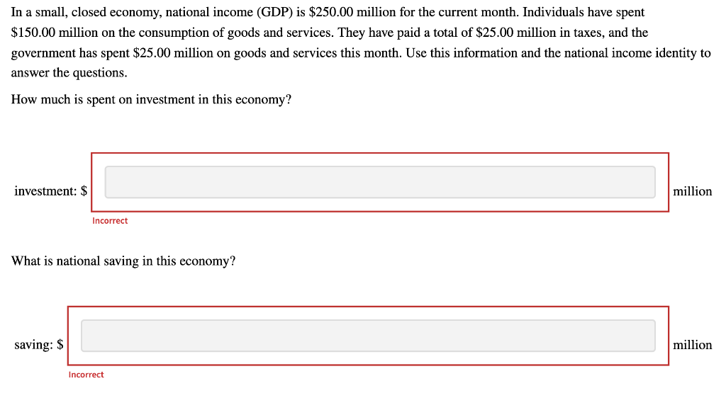 In A Small Closed Economy National Income Gdp Is 250 00 Million For The Current Month Individuals Have Spent 150 1