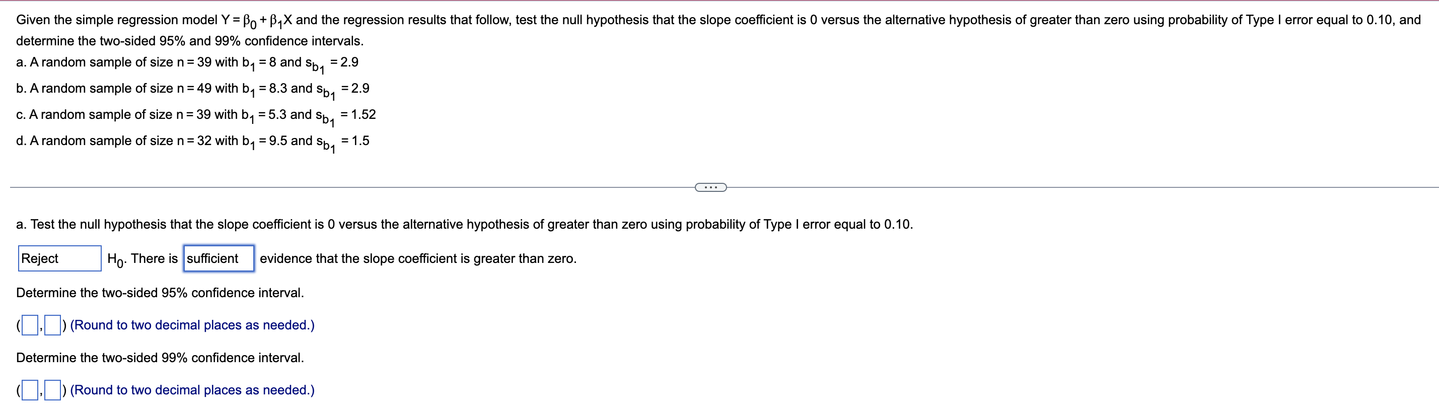 Given The Simple Regression Model Y Bo B1x And The Regression Results That Follow Test The Null Hypothesis That 1