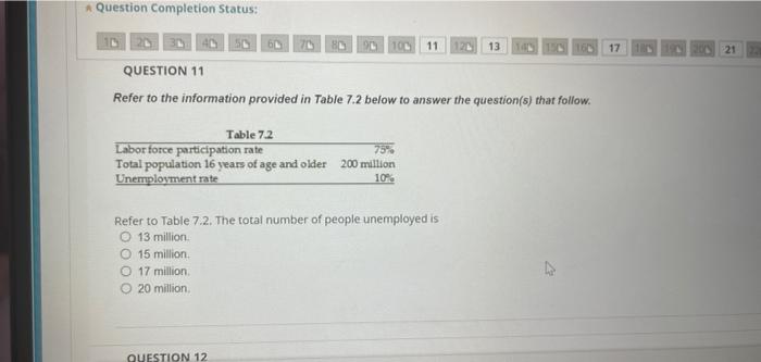 Question Completion Status 40 11 12 13 17 30 21 Question 11 Refer To The Information Provided In Table 7 2 Below To Ans 1