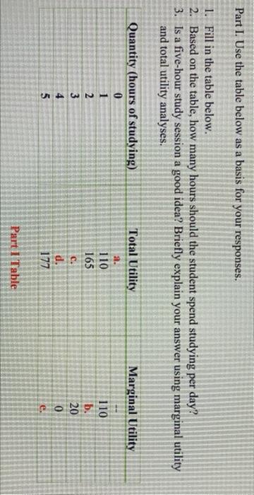 Part I Use The Table Below As A Basis For Your Responses 1 Fill In The Table Below 2 Based On The Table How Many H 1