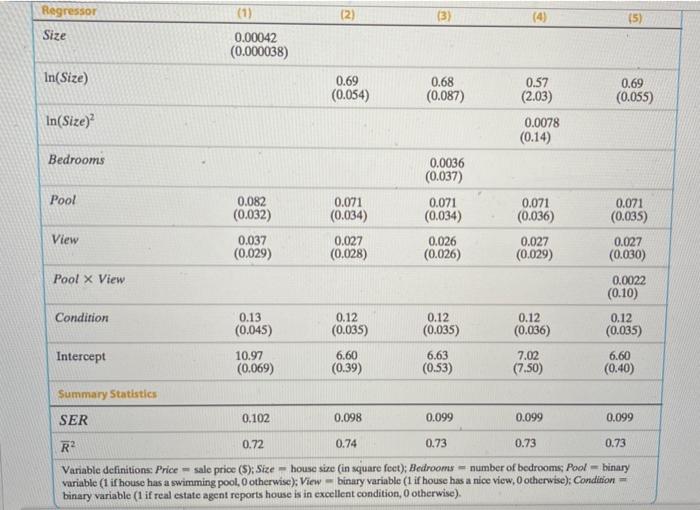 A Using Column 4 Is The Overall Effect Of Size On Price Statistically Significant How Would You Go About Testing Th 2