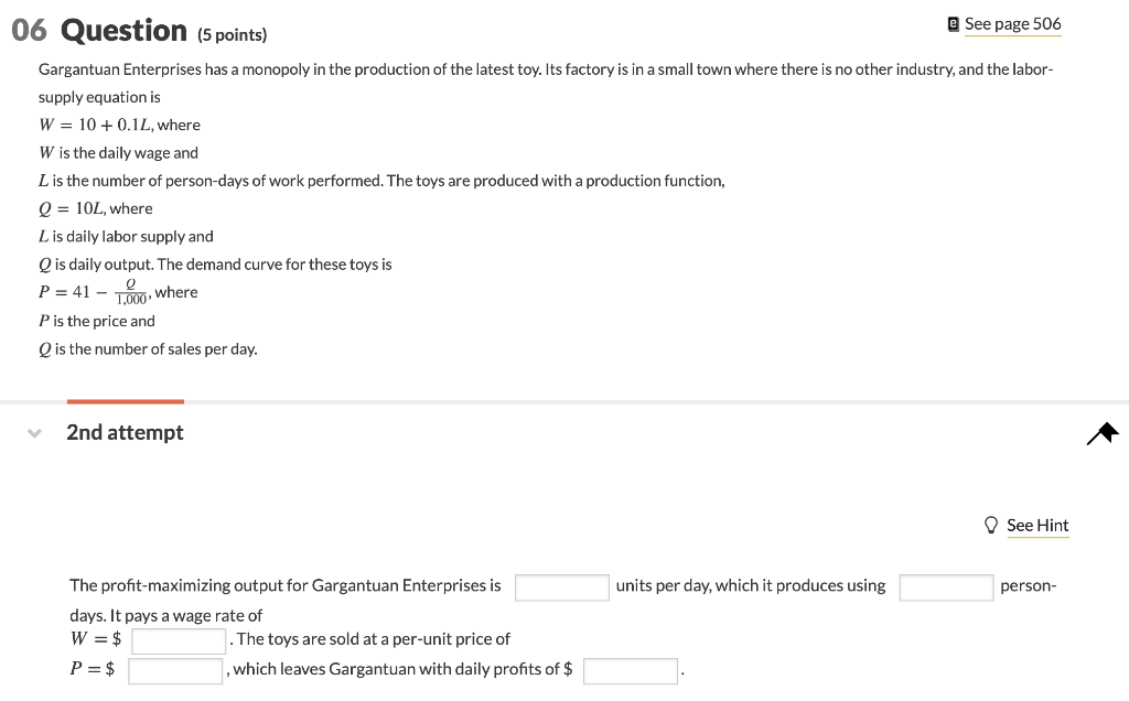 06 Question 5 Points See Page 506 Gargantuan Enterprises Has A Monopoly In The Production Of The Latest Toy Its Fac 1
