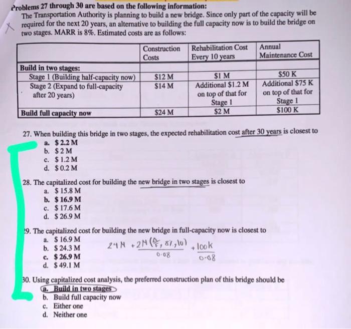 Problems 27 Through 30 Are Based On The Following Information The Transportation Authority Is Planning To Build A New B 1