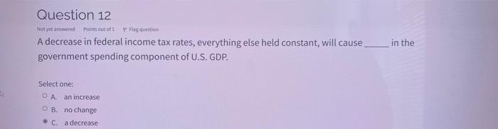 Question 12 Not Yet Awed Points Out Of Fusion In The A Decrease In Federal Income Tax Rates Everything Else Held Consta 1