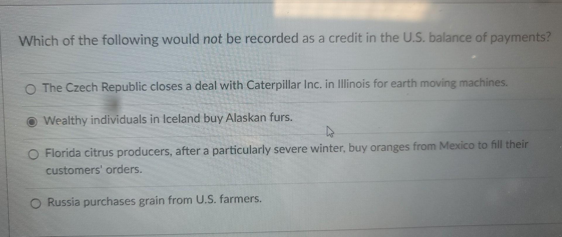 Which Of The Following Would Not Be Recorded As A Credit In The U S Balance Of Payments O The Czech Republic Closes A 1