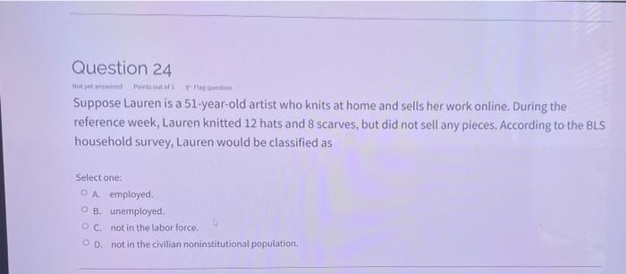 Question 24 Motywned Suppose Lauren Is A 51 Year Old Artist Who Knits At Home And Sells Her Work Online During The Refe 1