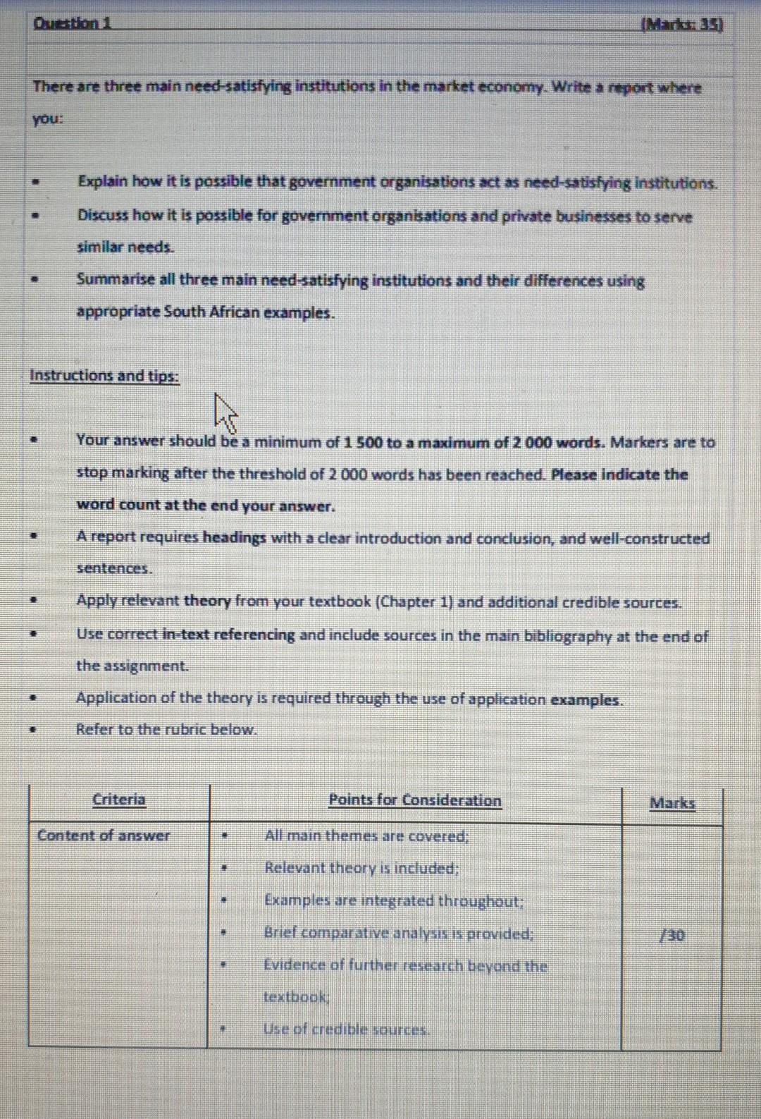 Imaths 35 There Are Three Main Need Satisfying Institutions In The Market Economy Write A Report Where You Explain Ho 1