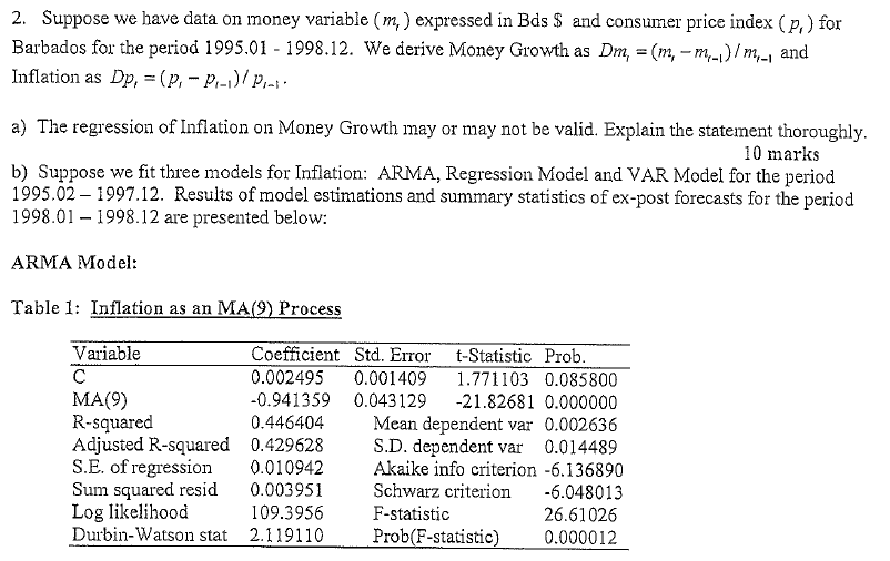 2 Suppose We Have Data On Money Variable M Expressed In Bds And Consumer Price Index P For Barbados For The Per 1