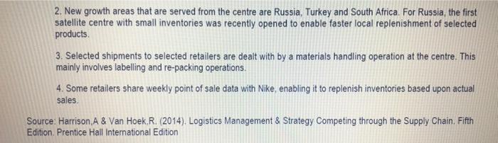 Read The Following Case And Answer All The Questions That Follow Centralised Distribution At Nike Nike Has A Central Cu 2