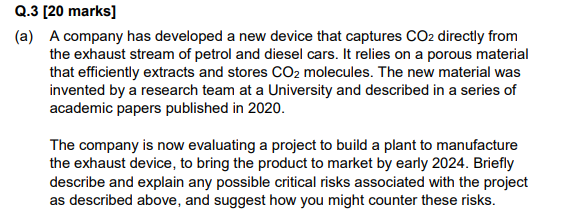 Q 3 20 Marks A A Company Has Developed A New Device That Captures Co2 Directly From The Exhaust Stream Of Petrol And 1