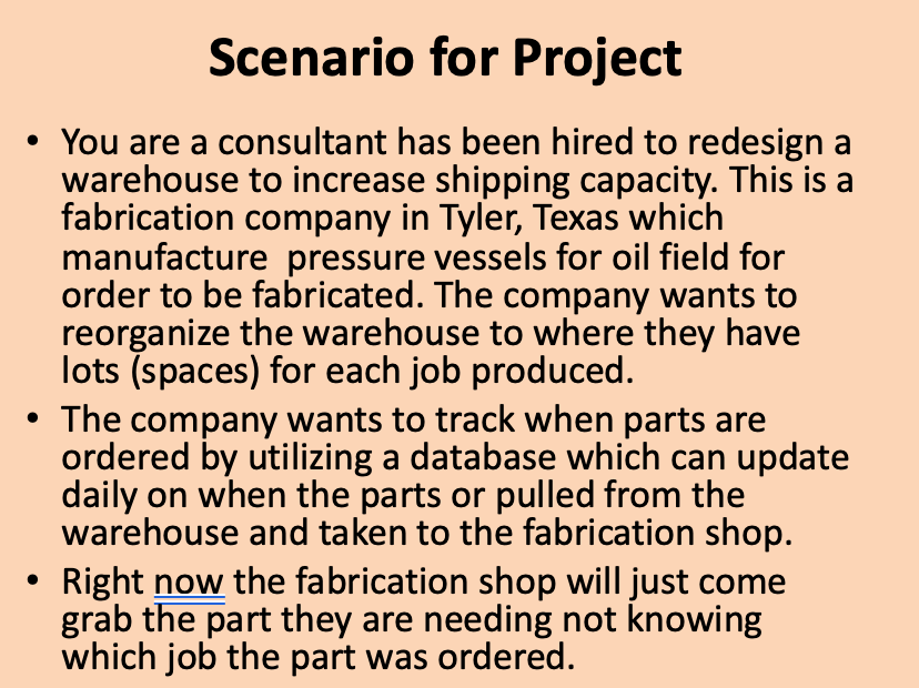 Scenario For Project You Are A Consultant Has Been Hired To Redesign A Warehouse To Increase Shipping Capacity This I 1