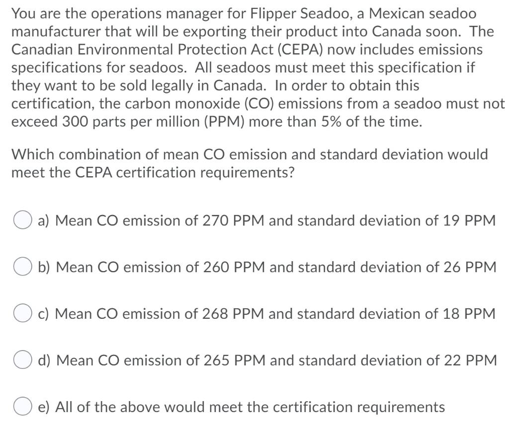 You Are The Operations Manager For Flipper Seadoo A Mexican Seadoo Manufacturer That Will Be Exporting Their Product In 1