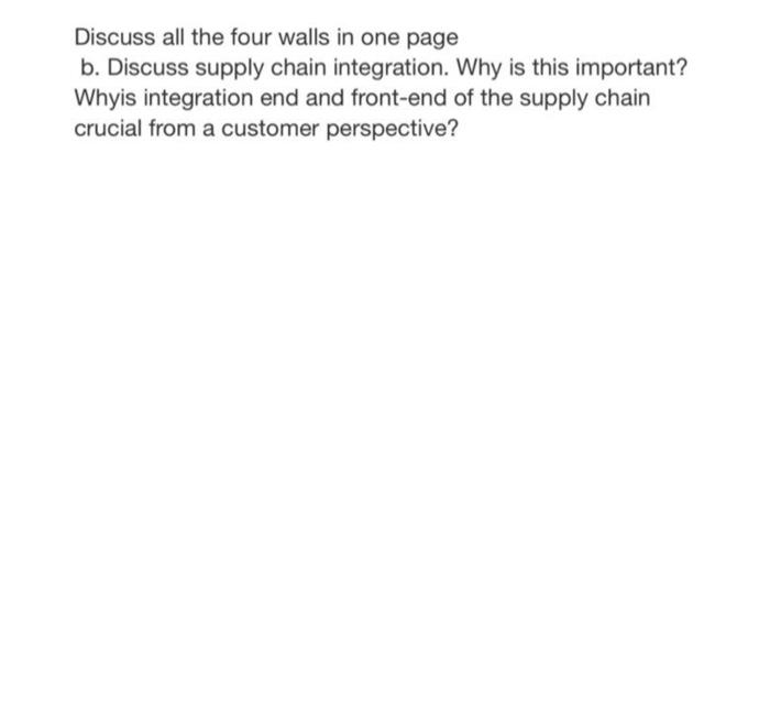 Discuss All The Four Walls In One Page B Discuss Supply Chain Integration Why Is This Important Whyis Integration End 1