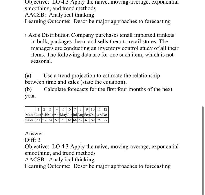 Objective Lo 4 3 Apply The Naive Moving Average Exponential Smoothing And Trend Methods Aacsb Analytical Thinking L 1