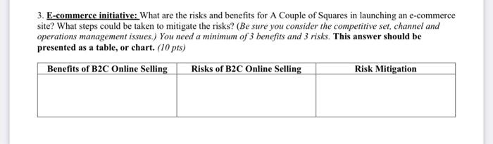 3 E Commerce Initiative What Are The Risks And Benefits For A Couple Of Squares In Launching An E Commerce Site What 1