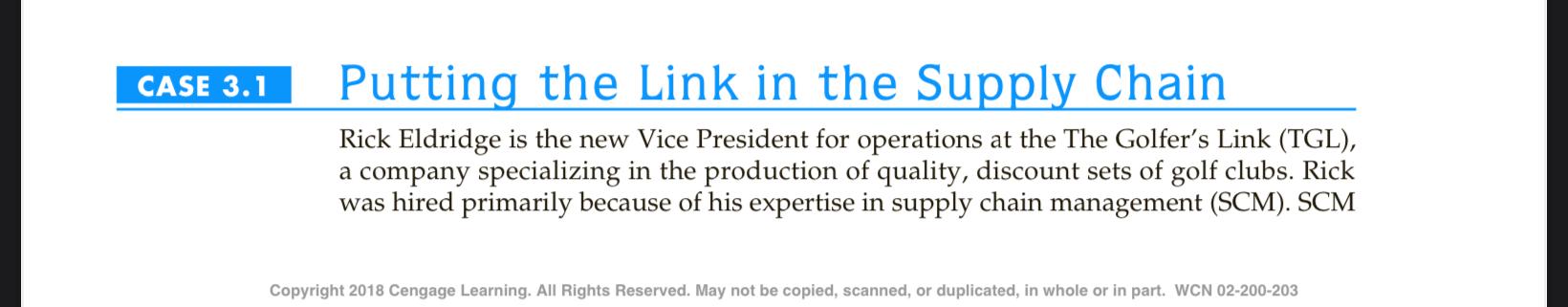 Case 3 1 Putting The Link In The Supply Chain Rick Eldridge Is The New Vice President For Operations At The The Golfer S 1