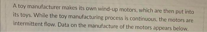 A Toy Manufacturer Makes Its Own Wind Up Motors Which Are Then Put Into Its Toys While The Toy Manufacturing Process I 1