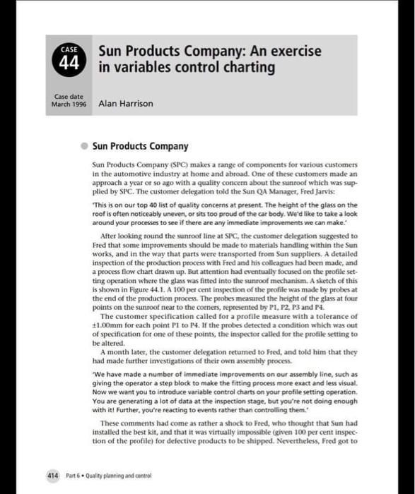 Case Sun Products Company An Exercise 44 In Variables Control Charting Case Date March 1996 Alan Harrison Sun Products 1