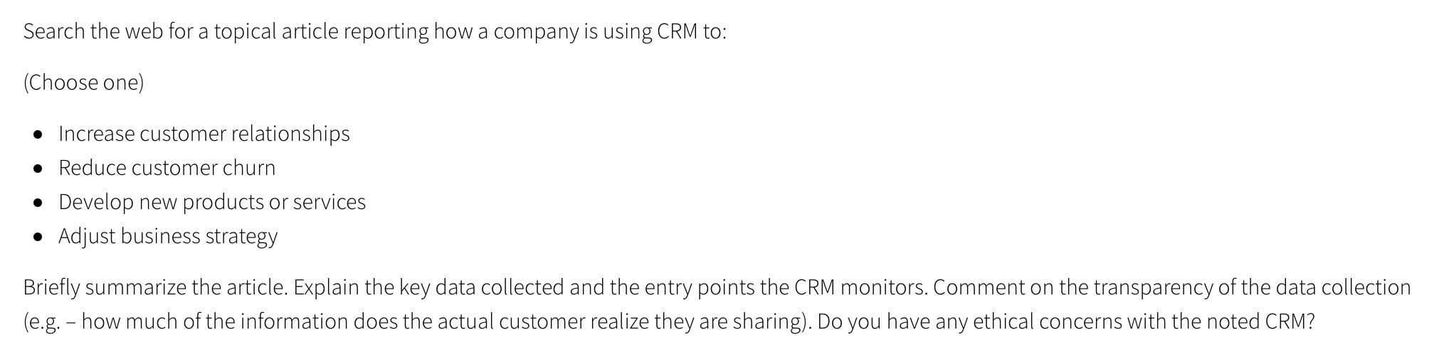 Search The Web For A Topical Article Reporting How A Company Is Using Crm To Choose One Increase Customer Relations 1