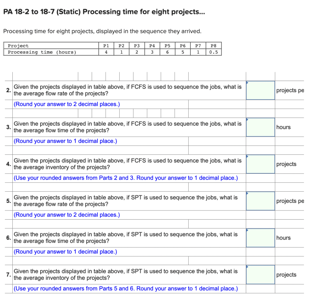Pa 18 2 To 18 7 Static Processing Time For Eight Projects Processing Time For Eight Projects Displayed In The Sequ 1