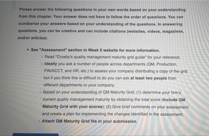 Please Answer The Following Questions In Your Own Words Based On Your Understanding From This Chapter Your Answer Does 1