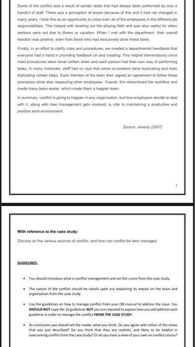 Case Study Conflict Management Conflict Can Manifest Itself In A Variety Of Forms And To Varying Degrees But The Cause 2