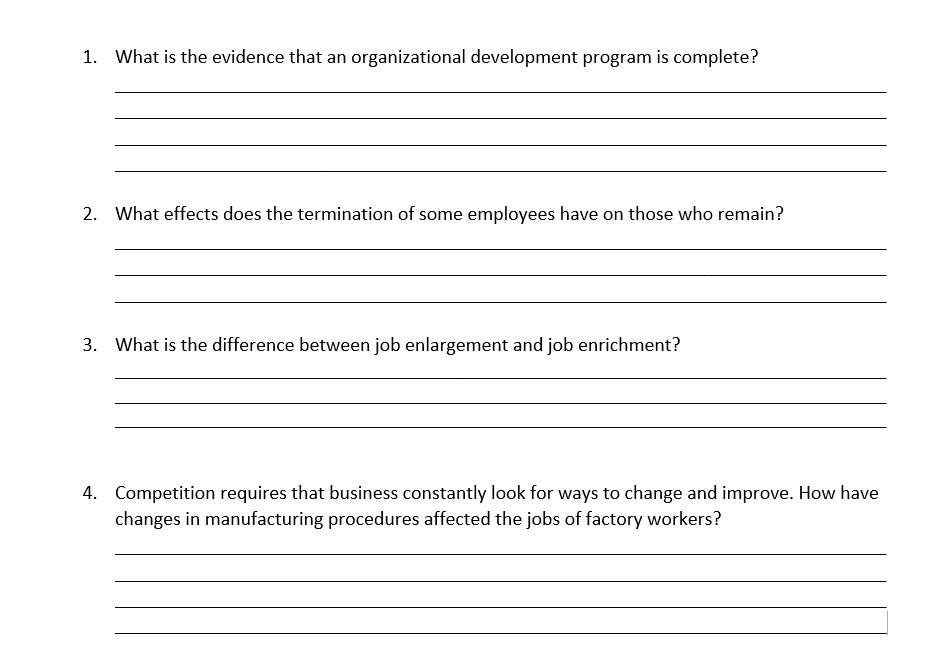 1 What Is The Evidence That An Organizational Development Program Is Complete 2 What Effects Does The Termination Of 1