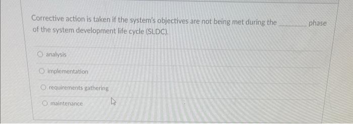 Corrective Action Is Taken If The System S Objectives Are Not Being Met During The Of The System Development Life Cycle 1