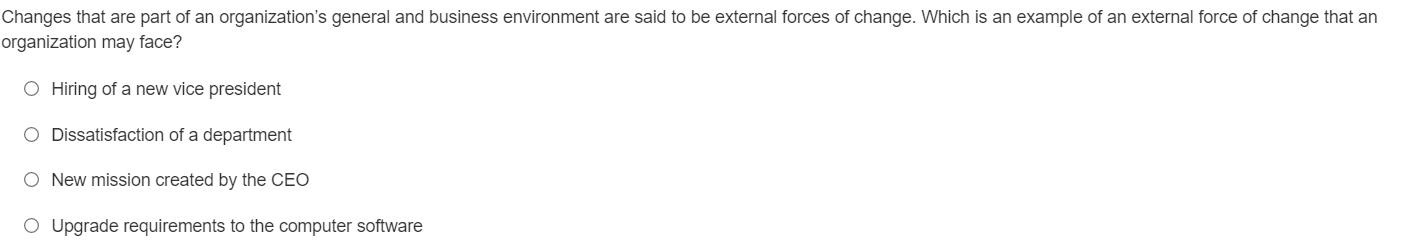 Changes That Are Part Of An Organization S General And Business Environment Are Said To Be External Forces Of Change Wh 1