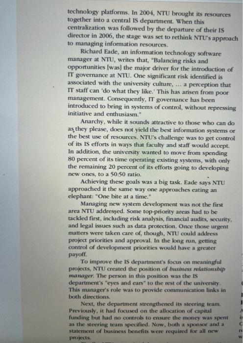 Case Studies Case One Establishing Information System Governance In Higher Education You Read In This Chapter That Each 2