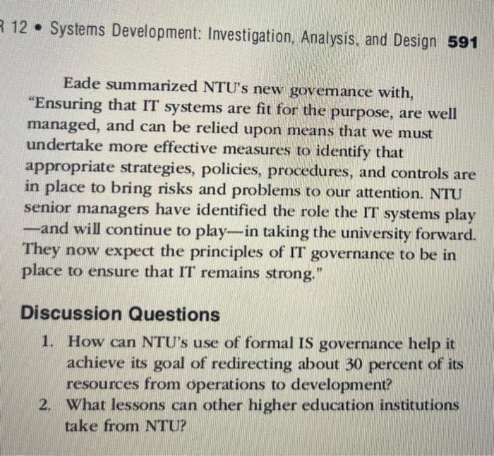 Case Studies Case One Establishing Information System Governance In Higher Education You Read In This Chapter That Each 4