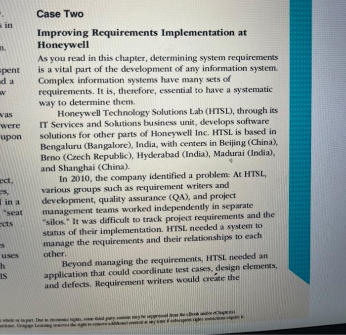 Case Two Sin N Pent A Ad A W Vas Were Upon Improving Requirements Implementation At Honeywell As You Read In This Chapt 1