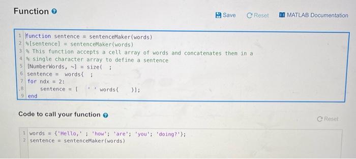 Words To Sentence Working With A Cell Array Of Character Vectors My Solutions Write A Function Named Sentencemaker Tha 2