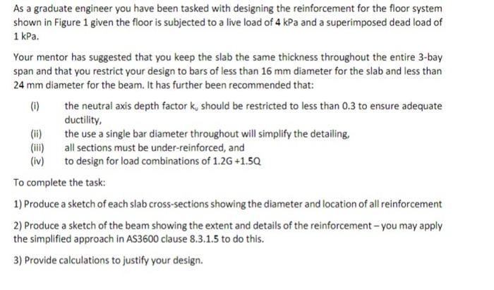 As A Graduate Engineer You Have Been Tasked With Designing The Reinforcement For The Floor System Shown In Figure 1 Give 1
