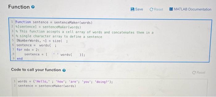 Words To Sentence Working With A Cell Array Of Character Vectors My Solutions Write A Function Named Sentencemaker Tha 2
