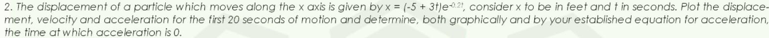 2 The Displacement Of A Particle Which Moves Along The X Axis Is Given By X 5 3t E 021 Consider X To Be In Feet 1